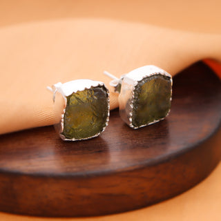 Crezh Moldavite Natural Gemstone 925 Sterling Silver Handmade Stud Earring