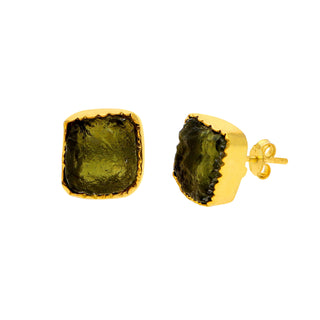 Crezh Moldavite Natural Gemstone Gold Filled in 925 Sterling Silver Handmade Stud Earring