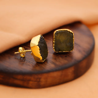 Crezh Moldavite Natural Gemstone Gold Filled in 925 Sterling Silver Handmade Stud Earring