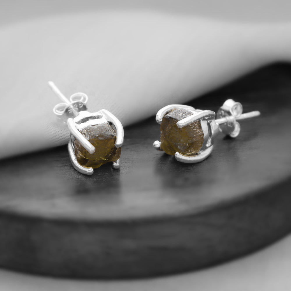 Crezh Moldavite Natural Gemstone 925 Sterling Silver Handmade Stud Earring