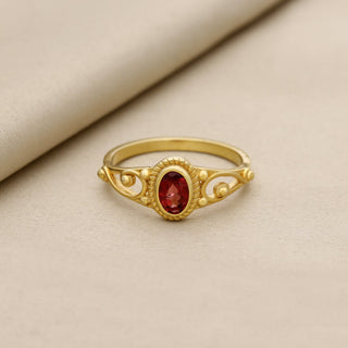 RED GARNET GEMSTONE RING, 925 SILVER RING PLATED WITH 2 MICRON 18KT GOLD