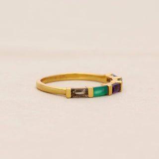 NATURAL MULTI STONE RING, BAGUETTE SHAPE GEMSTONE, 925 SILVER 18KT GOLD PLATED