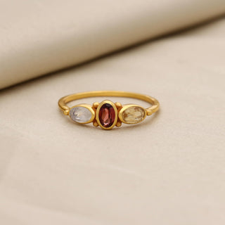 NATURAL MULTI STONE RING, OVAL SHAPE GEMSTONE, 925 SILVER 18KT GOLD PLATED